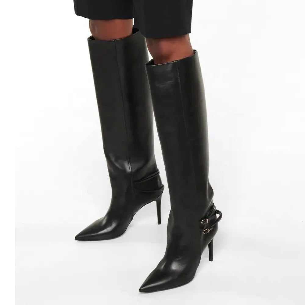 Black Knee High Tube Boots for Women High Heel Tall Long Boot Ladies Winter Shoes 2021 Shopvault