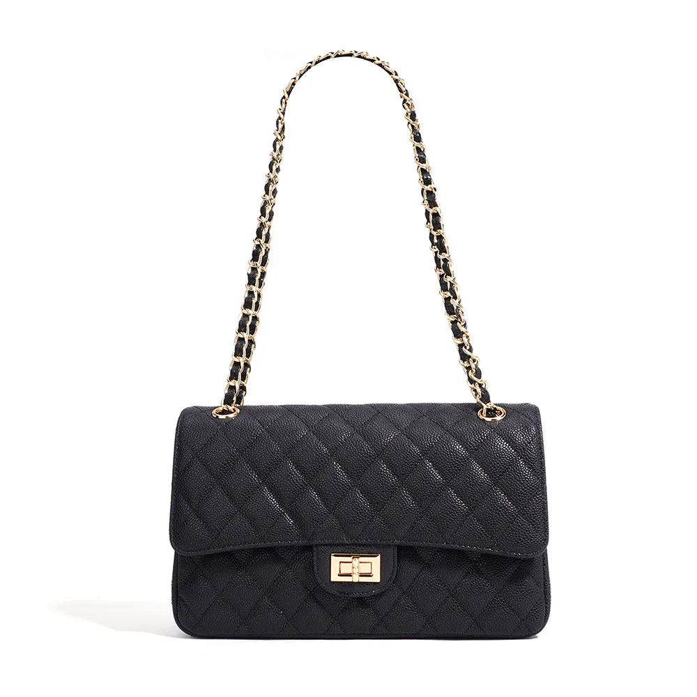 Luxury Diamond Quilted Genuine Leather Flap Bag Classic Chain Shoulder Crossbody Purse Premium Cowhide Designer Handbag for Lady Shopvault
